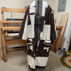 One of a kind faux shearling floor length coat